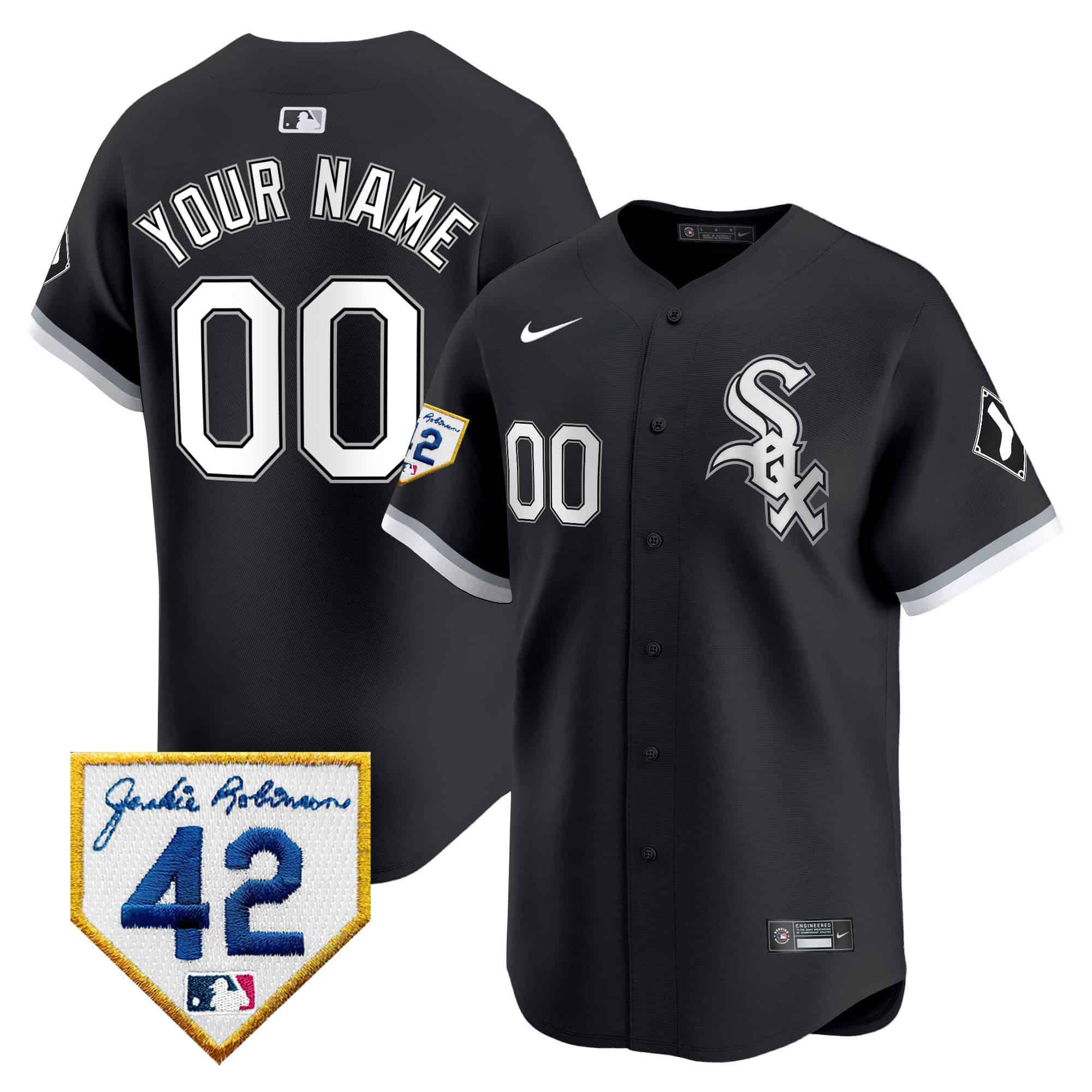 Men Chicago White Sox Black Nike 2024 Jackie Robinson Patch Vapor Premier Limited Custom MLB Jersey style 1